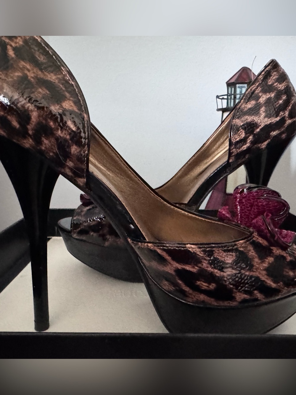Never Worn Leopard Print High Heel Peep-Toe Pumps - Brown
